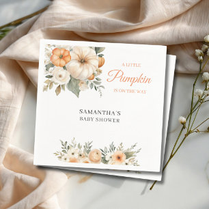 Little Pumpkin Orange White Floral Baby Shower  Napkin