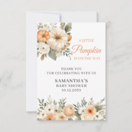 Little Pumpkin Orange White Floral Baby Shower Thank You Card