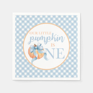 Little Pumpkin pastel blue bow plaid 1st birthday Napkin