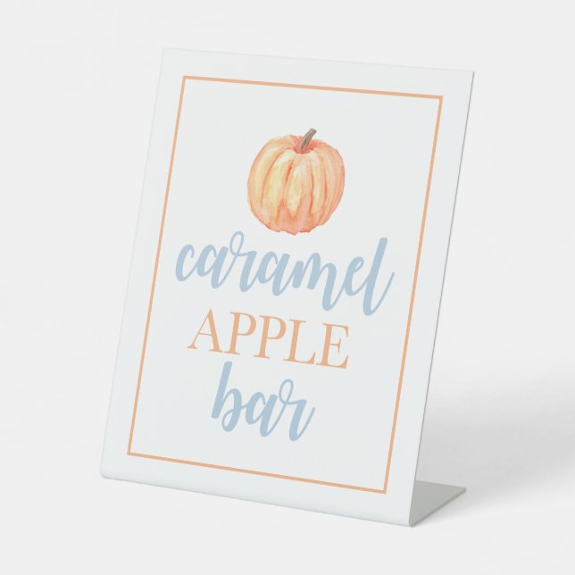 Little Pumpkin Pastel blue Fall Birthday Food Pedestal Sign (Front)