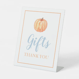 Little Pumpkin Pastel blue Fall Birthday Gifts Pedestal Sign