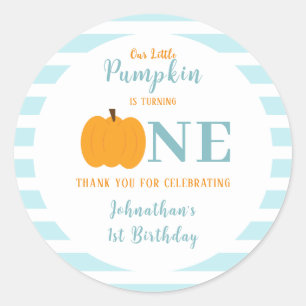 Little Pumpkin Pastel Blue First Birthday  Classic Round Sticker