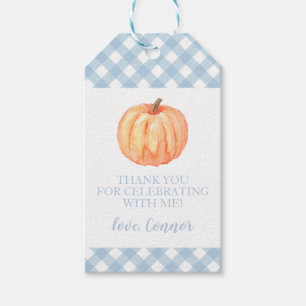 Little Pumpkin pastel blue plaid first birthday Gift Tags