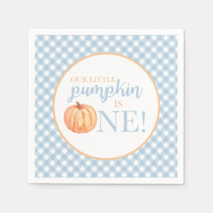Little Pumpkin pastel blue plaid first birthday Napkin