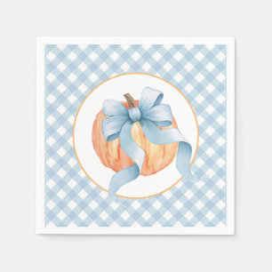 Little Pumpkin pastel blue plaid first birthday Napkin