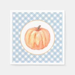 Little Pumpkin pastel blue plaid first birthday Napkin