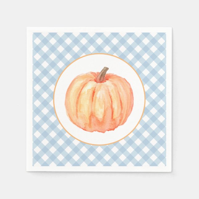 Little Pumpkin pastel blue plaid first birthday Napkin (Front)