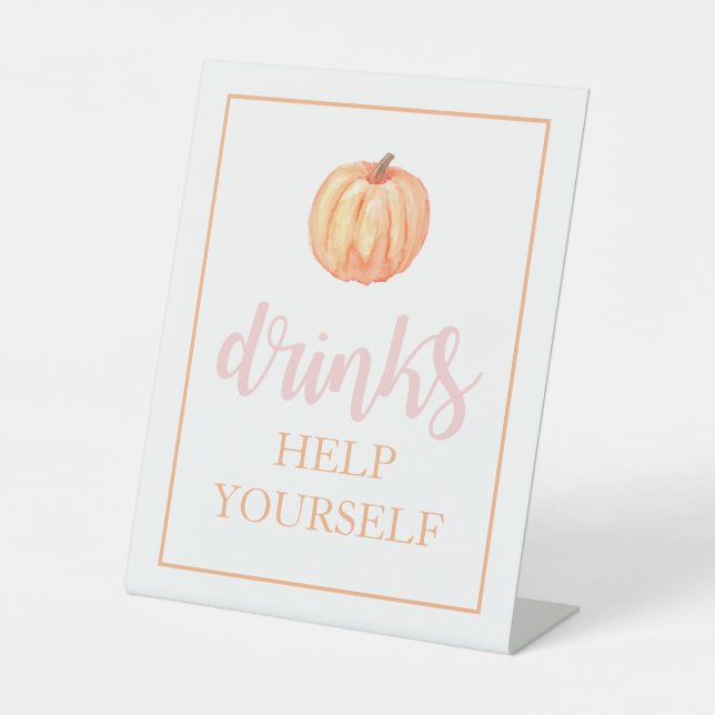 Little Pumpkin Pastel Pink Fall Birthday Drinks Pe Pedestal Sign (Front)