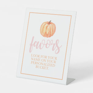Little Pumpkin Pastel Pink Fall Birthday Favour Pedestal Sign