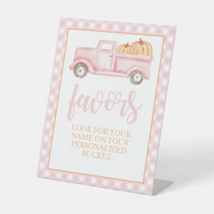 Little Pumpkin Pastel Pink Fall Birthday Favour Pedestal Sign