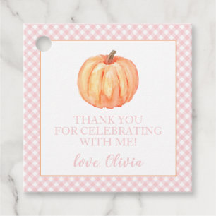Little Pumpkin Pastel pink plaid first birthday Favour Tags