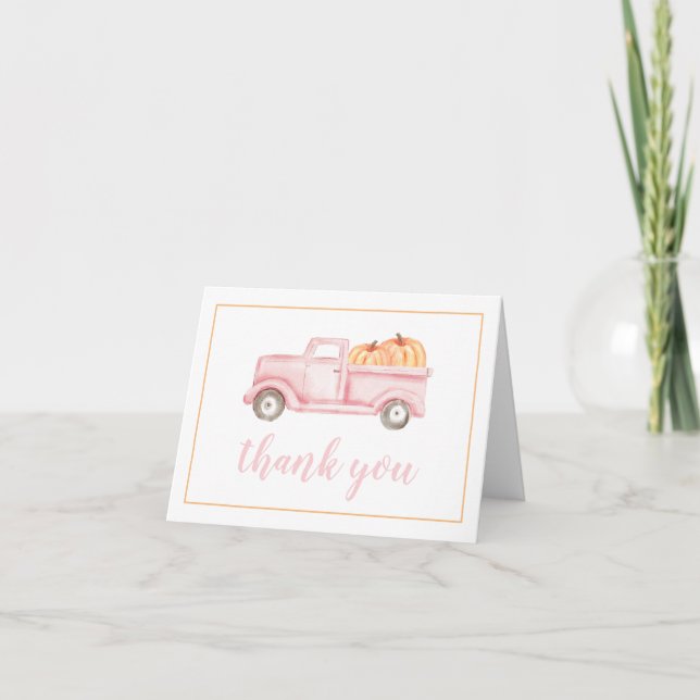 Little Pumpkin pastel pink truck Thank You Card (Front)