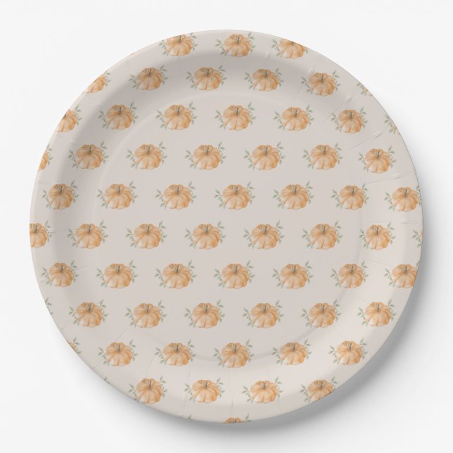 Little Pumpkin Pattern Orange Fall Baby Shower  Paper Plate (Front)
