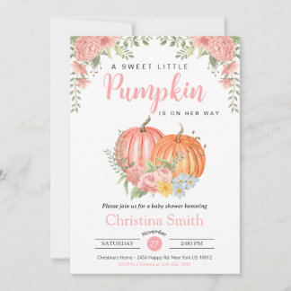Little Pumpkin Pink Baby Girl Shower Floral Invitation