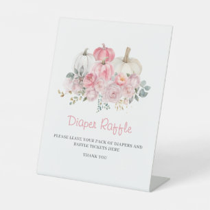 Little Pumpkin Pink Baby Shower Diaper Raffle  Pedestal Sign