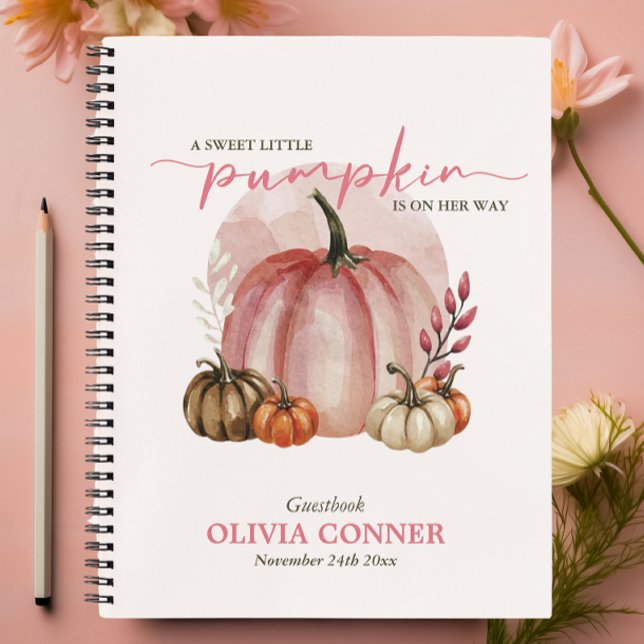 Little Pumpkin Pink Baby Shower Guest Gift List   Notebook (Creator Uploaded)