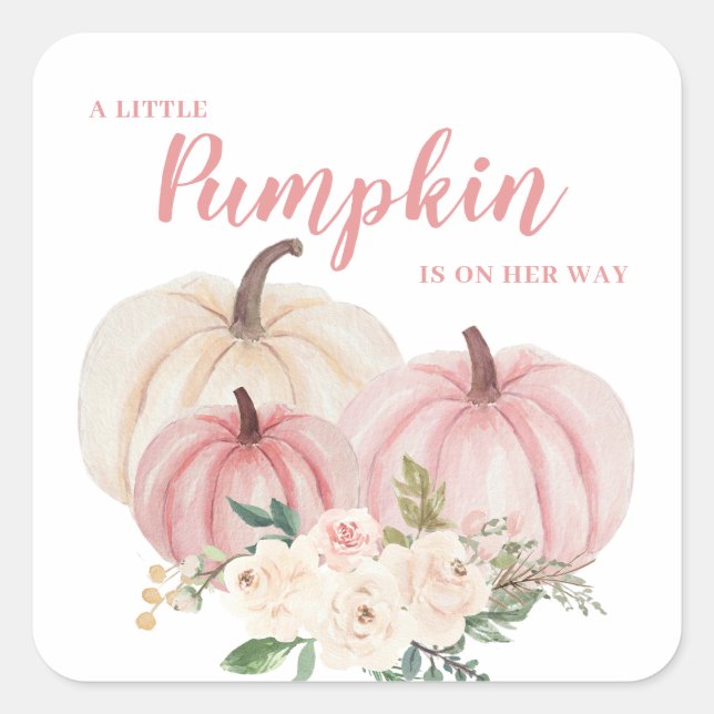 Little Pumpkin Pink Baby Shower Square Sticker (Front)