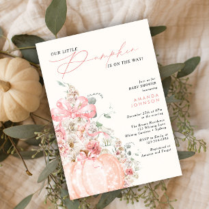 Little Pumpkin Pink bow Autumn October baby shower Invitation