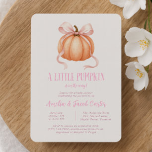 Little Pumpkin, pink bow,  Coquette baby shower  I Invitation