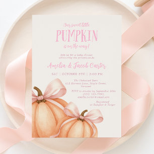Little Pumpkin, pink bow, Coquette baby shower Invitation