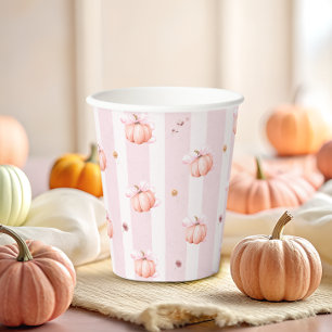Little Pumpkin Pink Bow Fall Floral Baby Shower Paper Cups