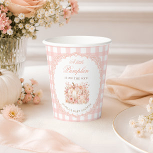 Little Pumpkin Pink Bow Floral Baby Shower Paper Cups