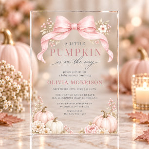 Little Pumpkin Pink Bow Girl Baby Shower Acrylic Invitations
