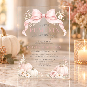 Little Pumpkin Pink Bow Girl Baby Shower Acrylic Invitations