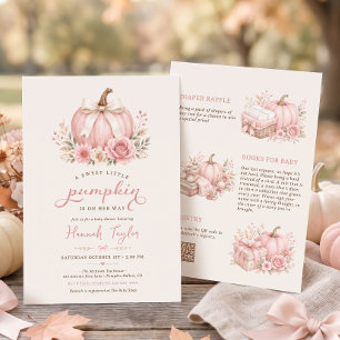 Little Pumpkin Pink Bow Girl Baby Shower Invitation