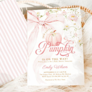 Little Pumpkin Pink Bow Girls Baby Shower Invitation