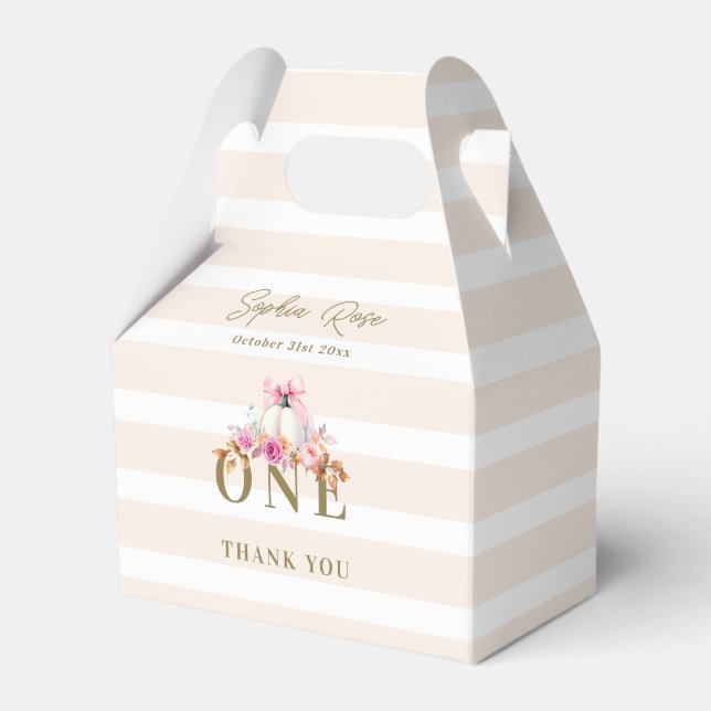 Little Pumpkin Pink Bow Roses 1st Elegant Birthday Favor Box (Front Side)