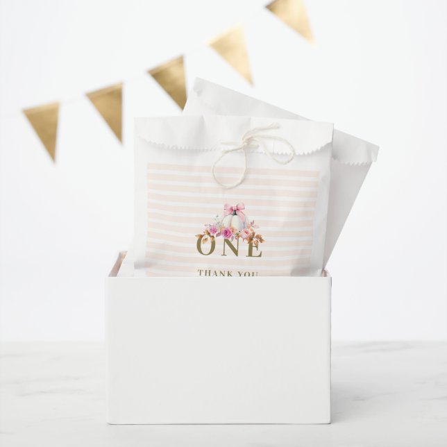 Little Pumpkin Pink Bow Roses 1st Elegant Birthday Favour Bag (Party)