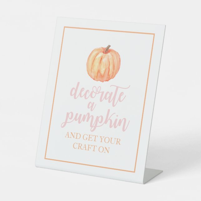 Little Pumpkin Pink Fall Birthday Decorate pumpkin Pedestal Sign (Front)