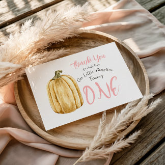 Little Pumpkin Pink Fall Birthday Thank You Card