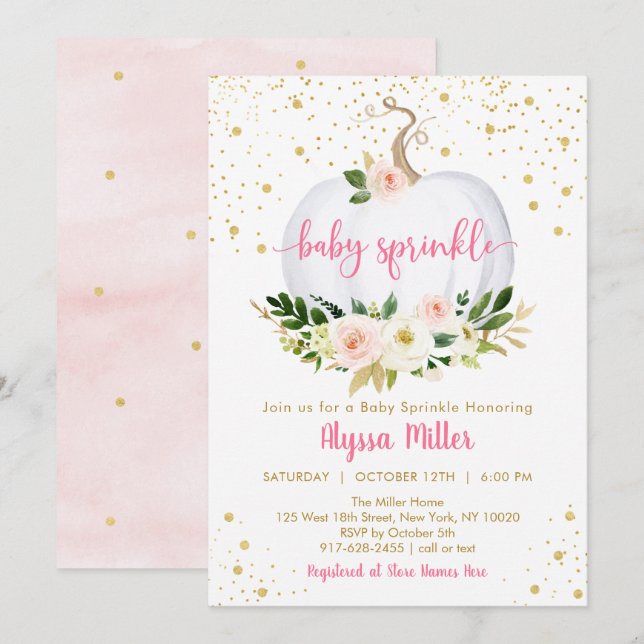 Little Pumpkin Pink Floral Baby Sprinkle Invitation (Front/Back)
