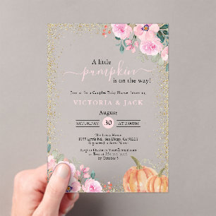Little Pumpkin Pink Floral Fall Baby Shower Acrylic Invitations