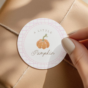 Little Pumpkin Pink Girls Baby Shower Classic Round Sticker