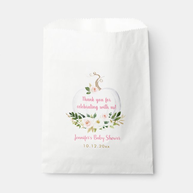 Little Pumpkin Pink Gold Baby Shower Favour Bag (Front)