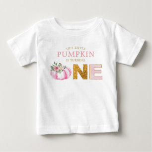 Little Pumpkin Pink Gold Floral Girl 1st Birthday Baby T-Shirt