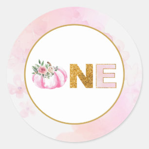 Little Pumpkin Pink Gold Floral Girl 1st Birthday Classic Round Sticker