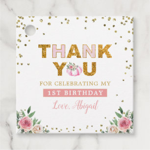 Little Pumpkin Pink Gold Floral Girl 1st Birthday Favour Tags