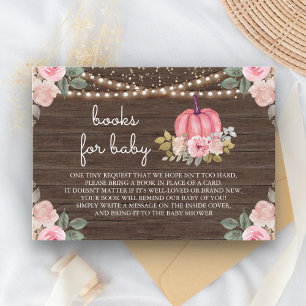 Little Pumpkin Pink Gold Floral Wood Book Request Enclosure Card