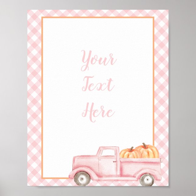 Little pumpkin pink plaid and truck sign template (Front)
