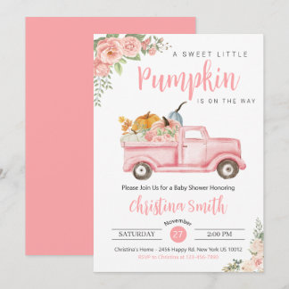 Little Pumpkin Pink Rustic Truck Baby Girl Shower Invitation