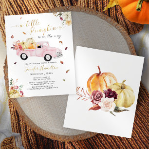 Little Pumpkin Pink Truck Baby Shower Invitation