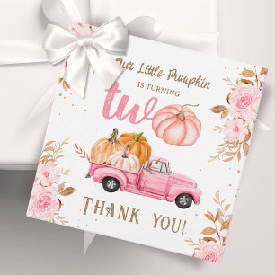 Little Pumpkin Pink Truck Girl Fall 2nd Birthday Favour Tags