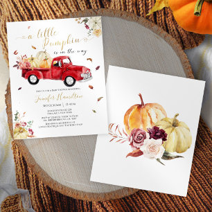 Little Pumpkin Red Truck Baby Shower Invitation