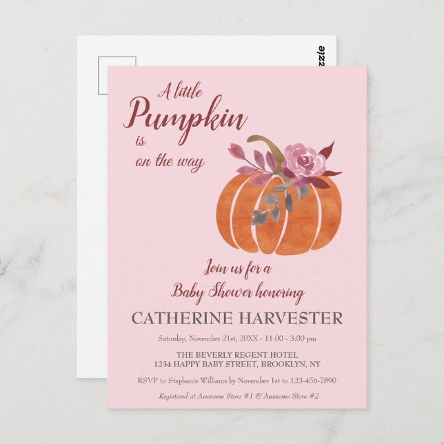 Little Pumpkin Rustic Autumn Baby Shower Postcard (Front/Back)