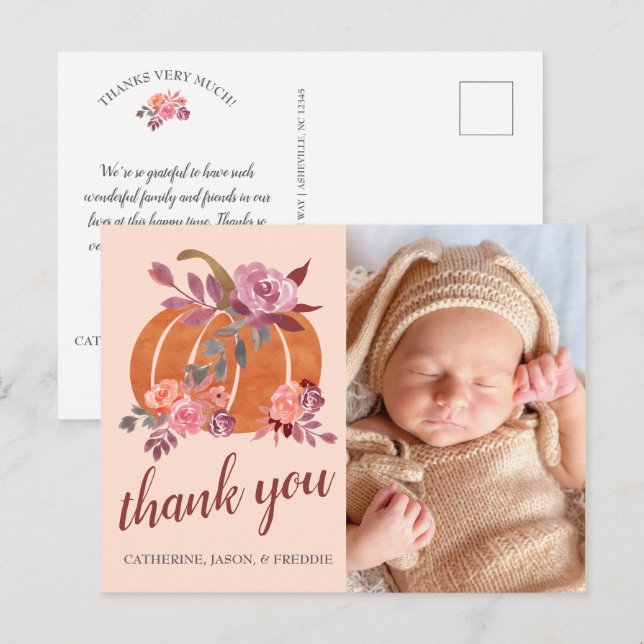Little Pumpkin Rustic Autumn Baby Shower Thank You Postcard (Front/Back)