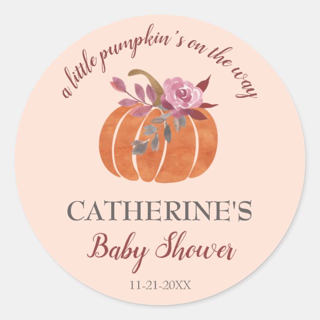 Little Pumpkin Rustic Autumn Floral Baby Shower  Classic Round Sticker (Front)